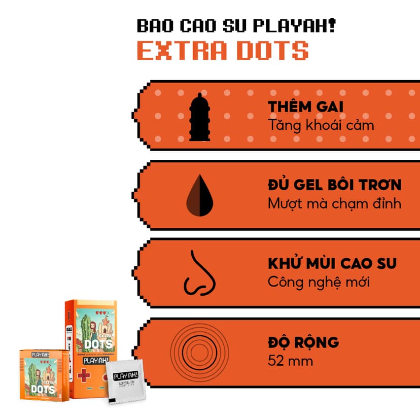 Ảnh Bao Cao Su PlayAh Extra Dots Thêm Gai Hộp 10 52mm nhiều gai, nhiều gel tăng cực khoái 2