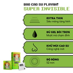 Thumbnail Bao Cao Su PlayAh Super Invisible Siêu Mỏng Hộp 3/10 size 52mm, nhiều gel, truyền nhiệt 3