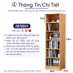 Thumbnail Kệ Sách Đứng Thông Minh FIVO Mẫu FB70, Tấm Lưng Chắc Chắn, Tặng Phụ Kiện Lắp Ráp (40x24x179cm) 2