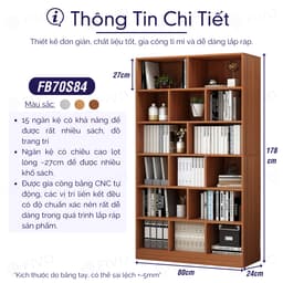 Thumbnail Kệ Sách Gỗ Để Sàn Cao Cấp FIVO FB70, Tấm Lưng Dày Dặn, Dễ Dàng Lắp Ráp, Thiết Kế Thanh Lịch 2