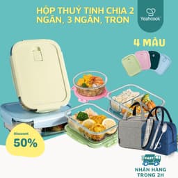 Thumbnail hộp cơm thủy tinh chia ngăn tiện ích khi mang cơm tới văn phòng du lịch giã ngoại YEAHCOOK 2