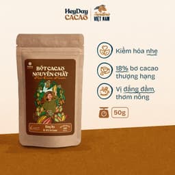 Thumbnail Bột cacao nguyên chất Việt Nam 100% không đường Heyday - Dòng Origin thượng hạng - Túi giấy zip 50g 1