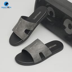 Thumbnail Dép nam quai ngang Da cao cấp SMARTMEN DE-08 Xám 1
