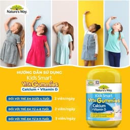Thumbnail Kẹo Dẻo Vi Chất Cho Bé Nature’s Way Kids Smart Vita Gummies Calcium + Vitamin D, Kẹo Cao Hỗ Trợ Phát Triển Chiều Cao 60v 1