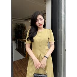 Thumbnail Set kí giả chân váy dập ly trơn cổ tròn Eva Lover SETKG2024307 4