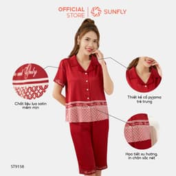 Thumbnail Bộ pijamas nữ SUNFLY chất lụa màu dáng áo cộc quần ngố ST9158 2