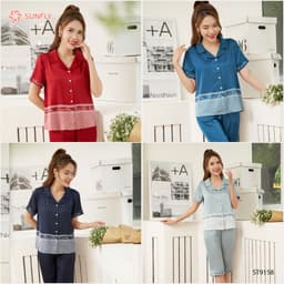 Thumbnail Bộ pijamas nữ SUNFLY chất lụa màu dáng áo cộc quần ngố ST9158 3