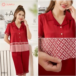 Thumbnail Bộ pijamas nữ SUNFLY chất lụa màu dáng áo cộc quần ngố ST9158 4