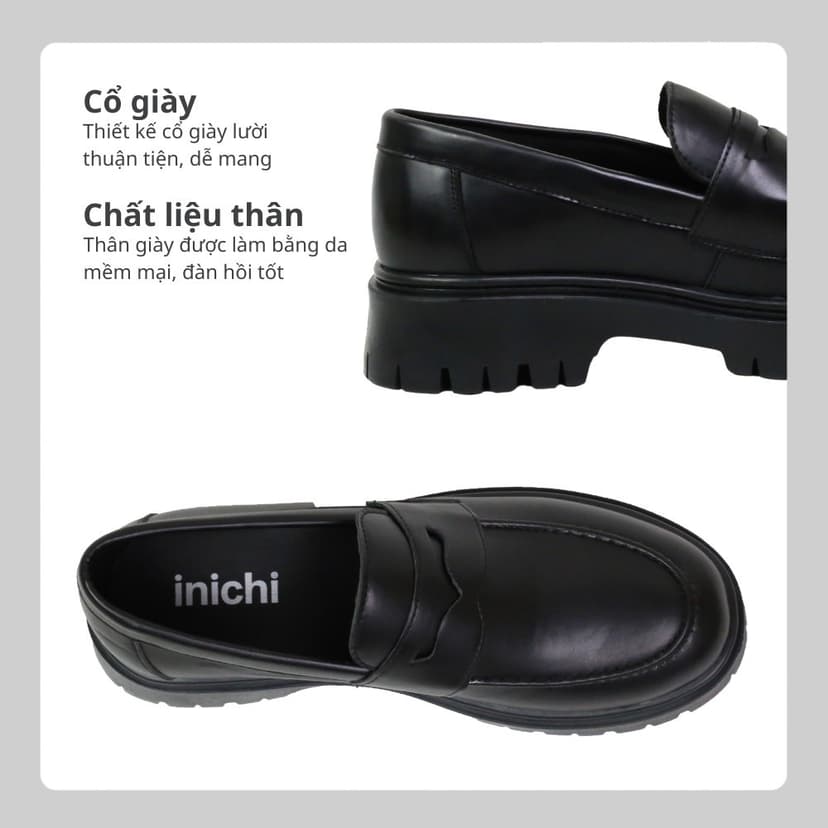 Ảnh Giày da chunky loafer công sở thời trang INICHI G1229 da lì đế chunky thời trang 3