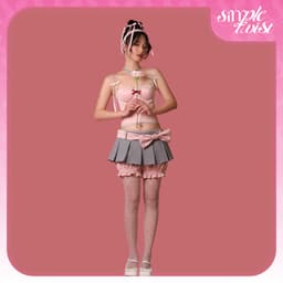 Thumbnail Set áo hồng Corset ANTOINETTE phối chân váy xếp ly xám độc đáo, hiện đại - Simple Twist 3