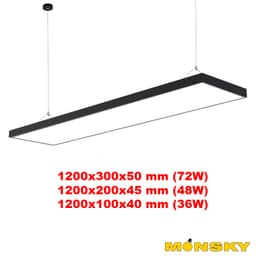 Thumbnail Đèn máng thả Văn phòng MONSKY loại to bo góc và vuông góc 60w,  72W  1m2 vỏ đen BLACK 3