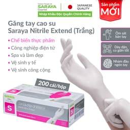 Thumbnail Găng tay cao su Saraya Nitrile Glove Extend (Màu Trắng), dùng trong thực phẩm, làm đẹp, y tế, công nghiệp - 200 cái/hộp 2