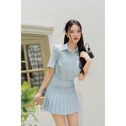 Thumbnail Sét áo sơ mi cổ đức hoạ tiết monogram 2S08.2402K ngắn tay kèm cavat thêu chữ mix cùng chân váy xếp ly 4S09.2401K 2