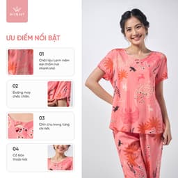 Thumbnail Bộ mặc nhà nữ WINNY kiểu cộc tay quần ngố chất lanh mềm mát thấm hút nhanh khô 2MNLA23009N 2