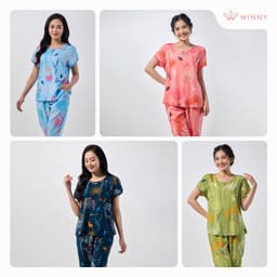 Thumbnail Bộ mặc nhà nữ WINNY kiểu cộc tay quần ngố chất lanh mềm mát thấm hút nhanh khô 2MNLA23009N 3