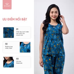 Thumbnail Bộ mặc nhà nữ WINNY kiểu sát nách quần ngố chất lanh mềm 2MNLA23014S 2