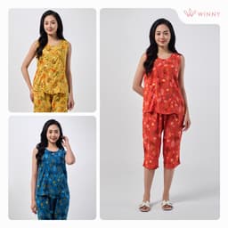 Thumbnail Bộ mặc nhà nữ WINNY kiểu sát nách quần ngố chất lanh mềm 2MNLA23014S 1