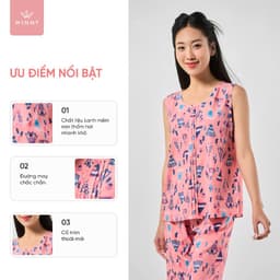 Thumbnail Bộ mặc nhà nữ WINNY kiểu sát nách quần ngố chất lanh mát 2MNLA23022S 1