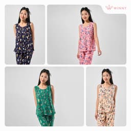Thumbnail Bộ mặc nhà nữ WINNY kiểu sát nách quần ngố chất lanh mát 2MNLA23022S 2
