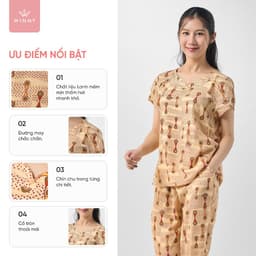Thumbnail Bộ mặc nhà nữ WINNY kiểu cộc tay quần ngố chất lanh mềm mát mùa hè 2MNLA23023N 2
