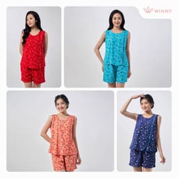 Thumbnail Bộ mặc nhà nữ WINNY kiểu sát nách quần đùi chất lanh mềm mịn thấm hút nhanh khô 2MNLA23024B 2