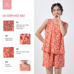 Thumbnail Bộ mặc nhà nữ WINNY kiểu sát nách quần đùi chất lanh mềm mịn thấm hút nhanh khô 2MNLA23024B 1
