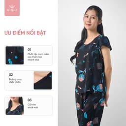 Thumbnail Bộ mặc nhà nữ WINNY kiểu cộc tay quần ngố chất lanh mềm mịn thấm hút nhanh khô 2MNLA23030N 1