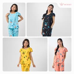 Thumbnail Bộ mặc nhà nữ WINNY kiểu cộc tay quần ngố chất lanh mềm mịn thấm hút nhanh khô 2MNLA23030N 2