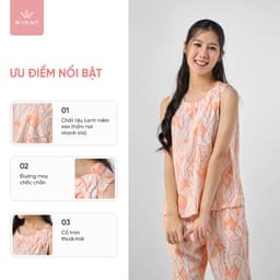 Thumbnail Bộ mặc nhà nữ WINNY kiểu sát nách quần ngố chất Lanh mềm mịn thấm hút nhanh khô 2MNLA23031S 2