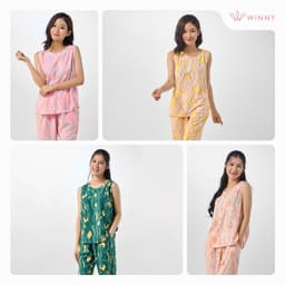 Thumbnail Bộ mặc nhà nữ WINNY kiểu sát nách quần ngố chất Lanh mềm mịn thấm hút nhanh khô 2MNLA23031S 3