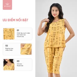 Thumbnail Bộ mặc nhà nữ WINNY kiểu sát nách quần ngố chất lanh mềm mát 2MNLA23032S 3