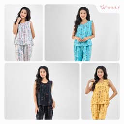 Thumbnail Bộ mặc nhà nữ WINNY kiểu sát nách quần ngố chất lanh mềm mát 2MNLA23032S 4