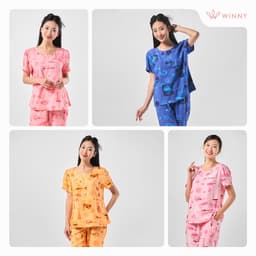 Thumbnail Bộ mặc nhà nữ WINNY kiểu cộc tay quần ngố chất lanh mềm 2MNLA23033N 3