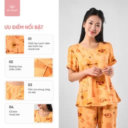 Thumbnail Bộ mặc nhà nữ WINNY kiểu cộc tay quần ngố chất lanh mềm 2MNLA23033N 2
