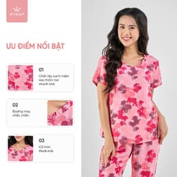 Thumbnail Bộ mặc nhà nữ WINNY kiểu cộc tay quần ngố chất lanh mềm mát thấm hút 2MNLA23039N 2