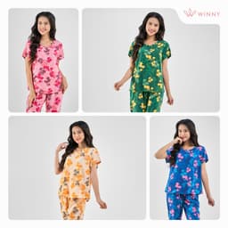 Thumbnail Bộ mặc nhà nữ WINNY kiểu cộc tay quần ngố chất lanh mềm mát thấm hút 2MNLA23039N 3