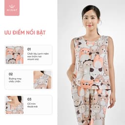 Thumbnail Bộ mặc nhà nữ WINNY kiểu sát tay quần ngố chất lanh mềm mát 2MNLA23049S 2