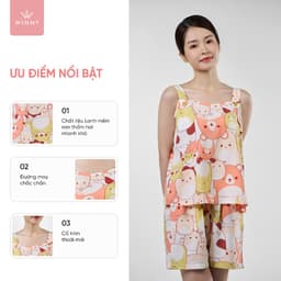Thumbnail Bộ mặc nhà nữ WINNY kiểu hai dây quần đùi chất lanh mát 2MNLA23050H 2