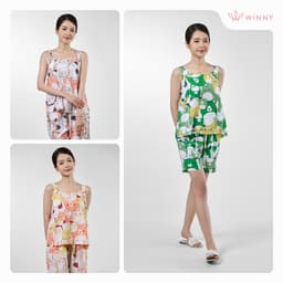 Thumbnail Bộ mặc nhà nữ WINNY kiểu hai dây quần đùi chất lanh mát 2MNLA23050H 3