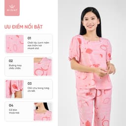Thumbnail Bộ mặc nhà nữ WINNY kiểu cộc tay quần ngố chất lanh mềm 2MNLA23052N 2
