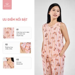 Thumbnail Bộ mặc nhà nữ WINNY kiểu sát nách quần ngố chất lanh mịn thấm hút nhanh khô 2MNLA23057S 2