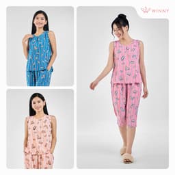 Thumbnail Bộ mặc nhà nữ WINNY kiểu sát nách quần ngố chất lanh mịn thấm hút nhanh khô 2MNLA23057S 3