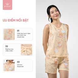 Thumbnail Bộ mặc nhà nữ WINNY kiểu sát nách quần đùi chất lanh mềm mát 2MNLA23059B 1