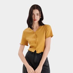 Thumbnail Áo thun crop MARC FASHION tay ngắn cổ V cài nút - CBNT033523 1