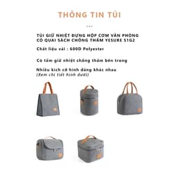 Thumbnail Túi Giữ Nhiệt Chống Thấm Túi Đựng Hộp Cơm Văn Phòng Có Quai Sách, Thiết Kế Rộng Rãi YESURE S1G2 Cổ Điển Sang Trọng 1