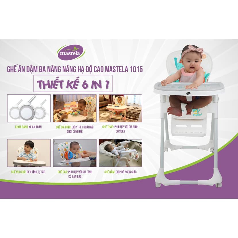 Ảnh Ghế ăn dặm đa năng ,có bánh xe,nâng hạ độ cao điều chỉnh độ ngả nằm cho bé 1015 Mastela 2