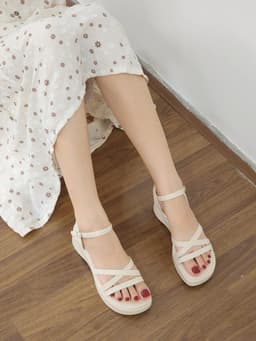 Thumbnail Giày Sandal Đế Xuồng Nữ Cillie Quai Chéo Đế Cao Dễ Đi Êm Chân Chống Trơn SD07 3