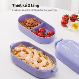 Thumbnail Hộp cơm văn phòng Samono BTW30301 dung tích 850ml, 2 tầng 3 ngăn, kèm muỗng, xanh, tím, hồng 3
