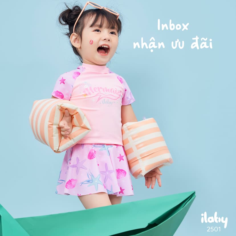 Ảnh Bộ đồ bơi cho bé ILABY áo tay ngắn kết hợp chân váy chất liệu thun lạnh [2501] 4