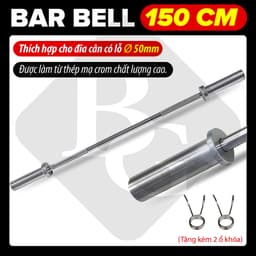 Thumbnail BG - Dài 1.5m,phù hợp với bánh tạ phi 25-50mm Thanh đòn , tạ đòn thép đặc mạ crom chất lượng cao 2
